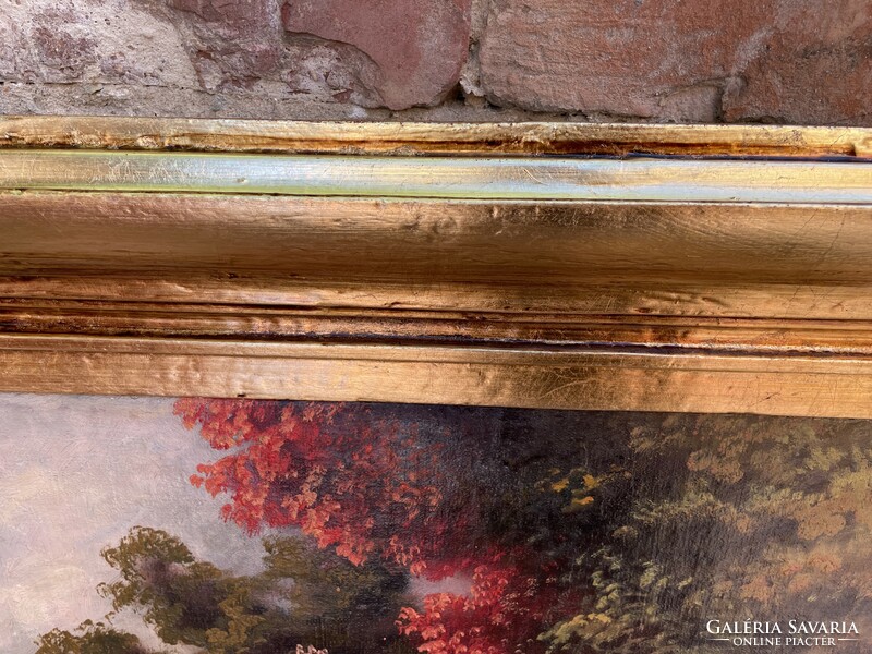 Óriás tájkép festmény virágos rét 170 x 120cm olajfestmény antik naturlista kép