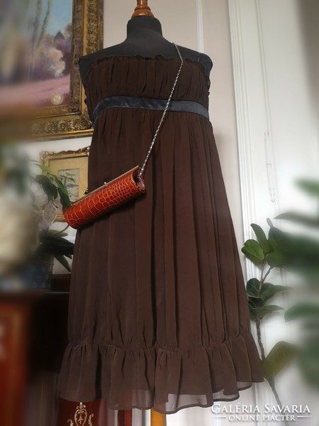 Yessica size 36 empire chocolate brown casual party muslin dress.