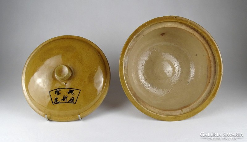 1J577 Antik barna mázas kínai cserép edény főzőedény