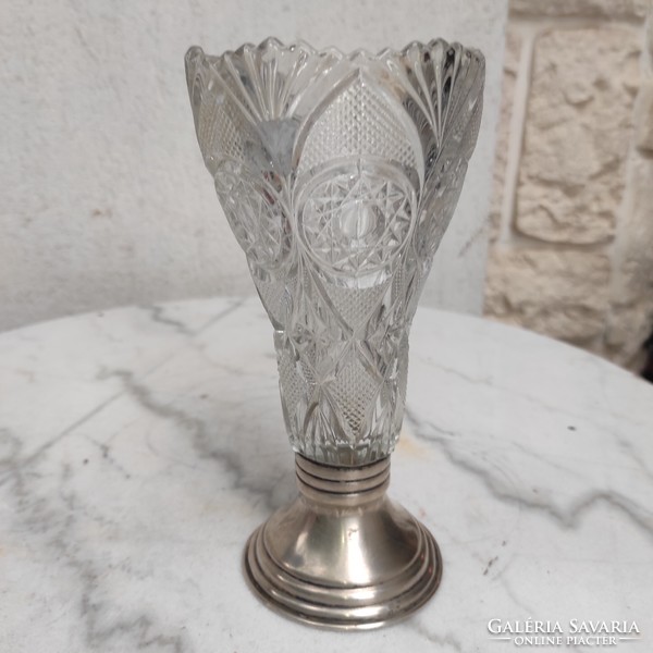 Gyönyörű antik ezüst váza kínáló , Asztalközép kristály felső résszel,Bőség szaru stílusú