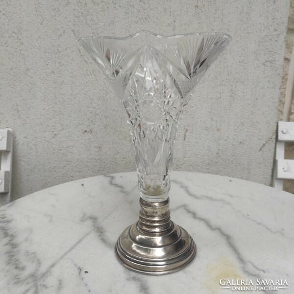 Beautiful antique silver vase offering, table centerpiece with crystal top, abundant stem style