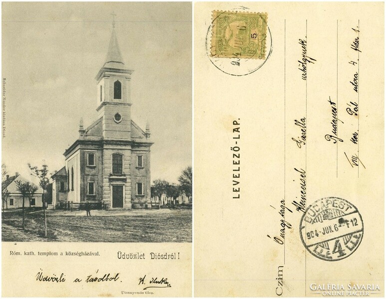 Régi képeslap - Diósd Rom. kat. templom 1904