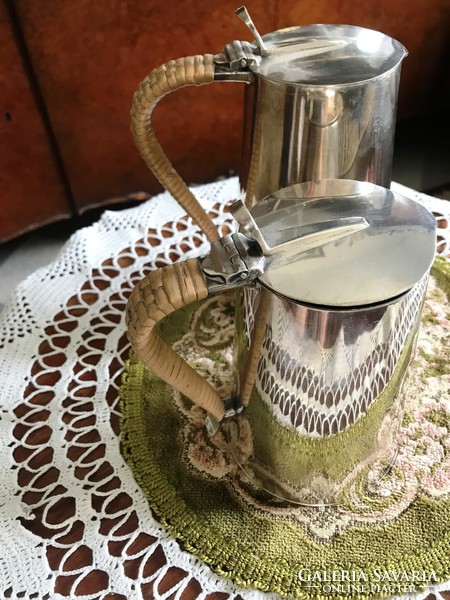 Meseszép, antik, 100 éves, ezüstözött, teás és kávés kanna, gyönyörű, fonott füllel