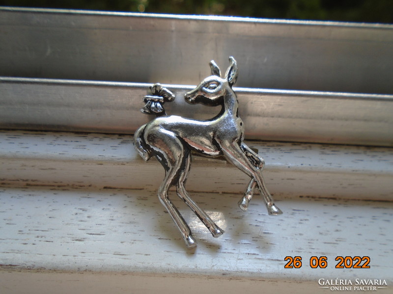 Disney bambi marked doe with butterfly vintage silver plated brooch with copper pin
