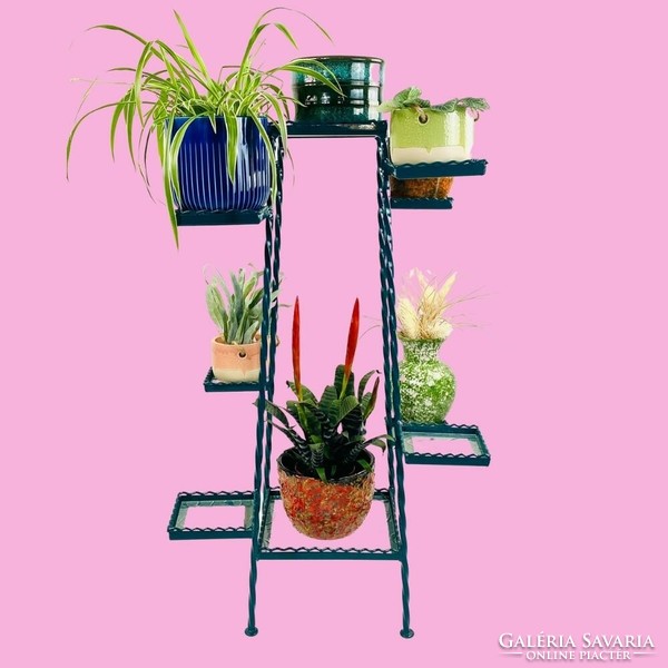 Benetton green retro renovated flower stand, plant stand from the 70s