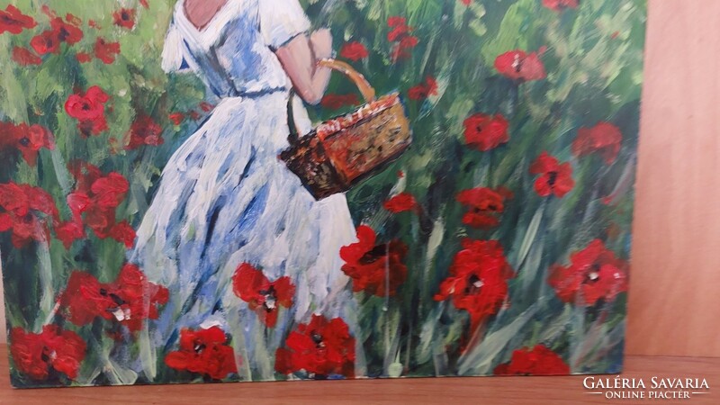 Poppy field with little girl with 24x30 cm frame