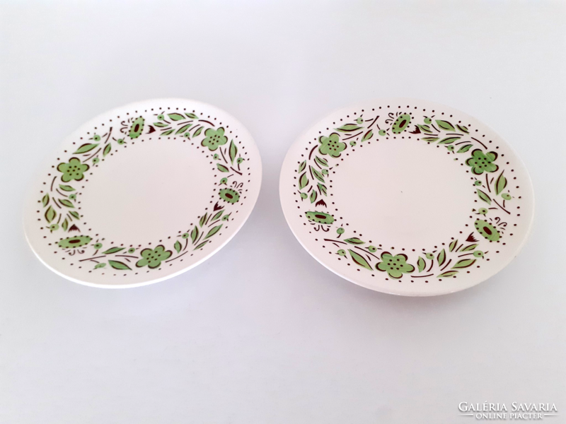 Old 2 granite small plates with green floral tea saucers