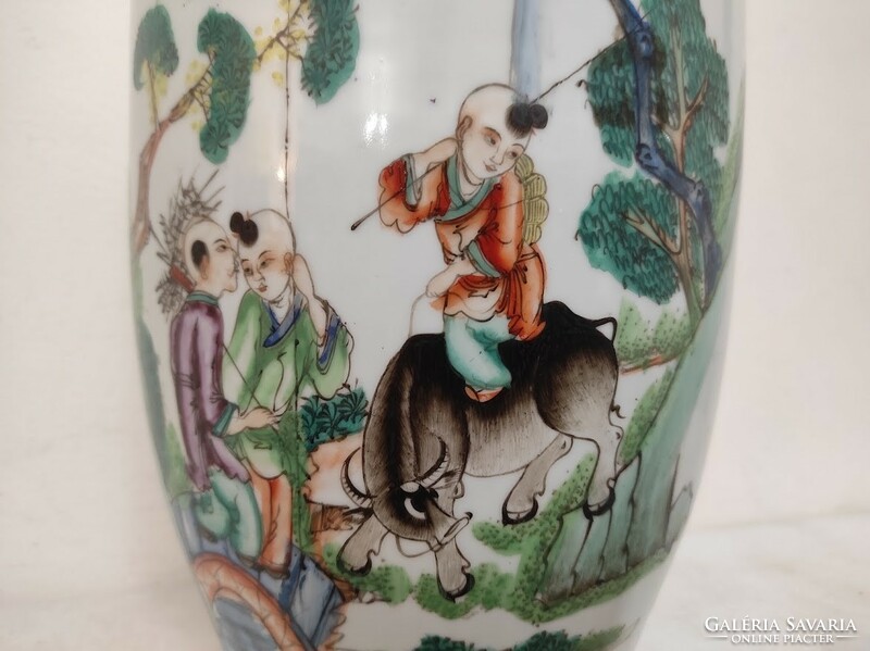 Antique Chinese porcelain large painted vase with life scene inscription 811 5649