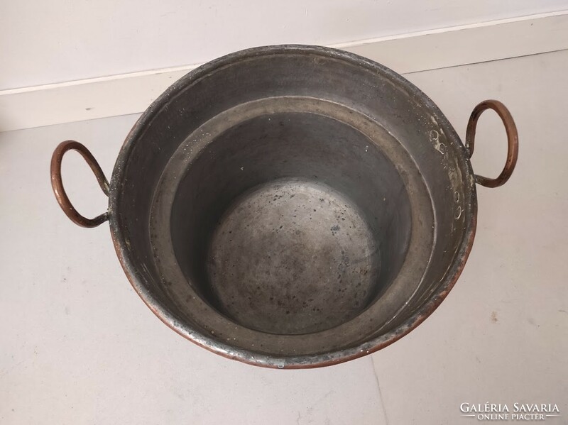 Antique kitchen cauldron red copper decorative hood inside tinned 660 5706