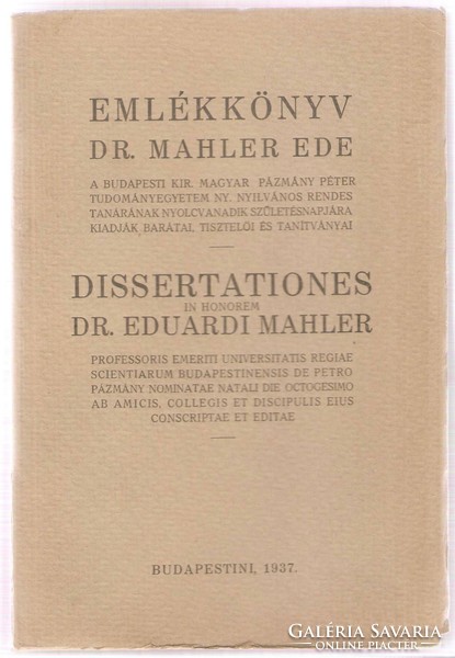 Wertheimer,: Emlékkönyv Dr. Mahler Ede  1937