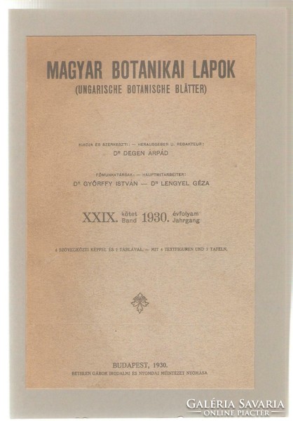 Árpád Degen: Hungarian botanical papers 1930