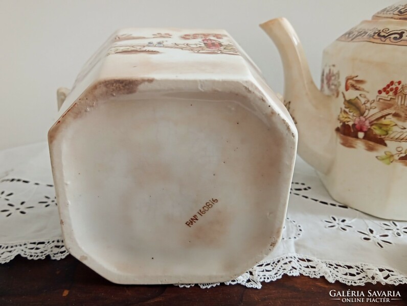 Antik angol fajansz tea tálaló készlet kanna kiöntő cukortartó