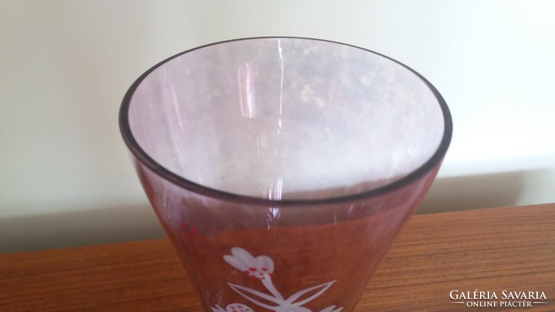 Régi váza lila festett virágos üvegváza