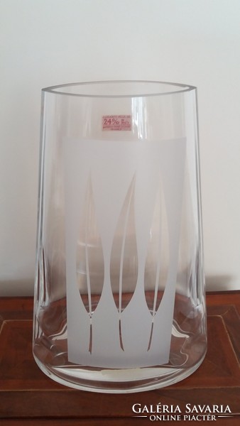 Modern francia kristály váza levélmintás üvegváza