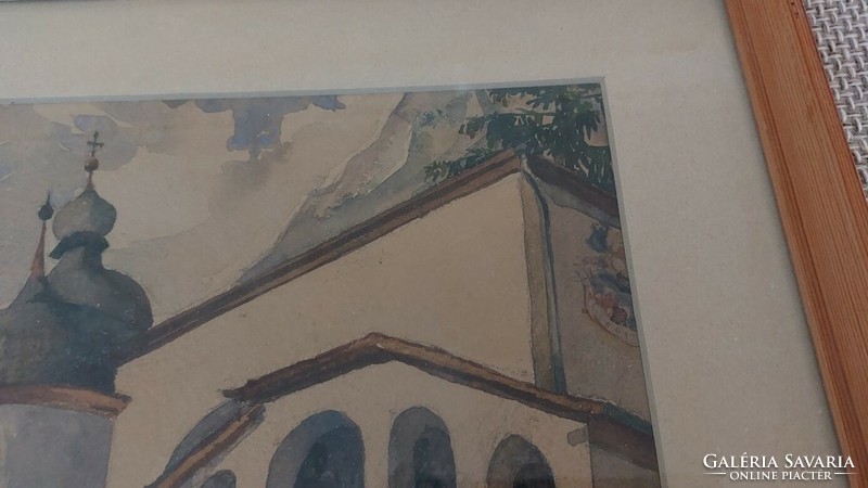(K) Szignózott akvarell festmény 1930-ból 40x50 cm kerettel
