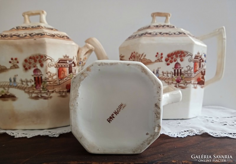 Antique English faience tea serving set jug pouring sugar bowl