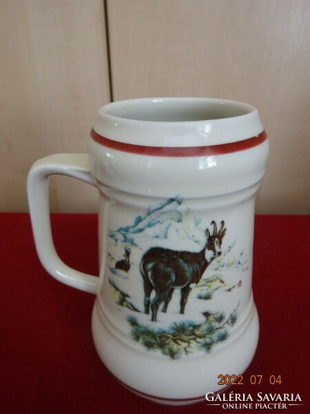 Hollóháza porcelain beer mug, deer pattern, half liter. He has! Jokai.