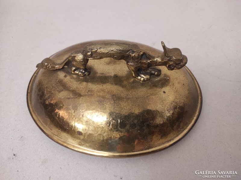 Antique kitchenware brass lion's foot covered bowl with handle 657 5703