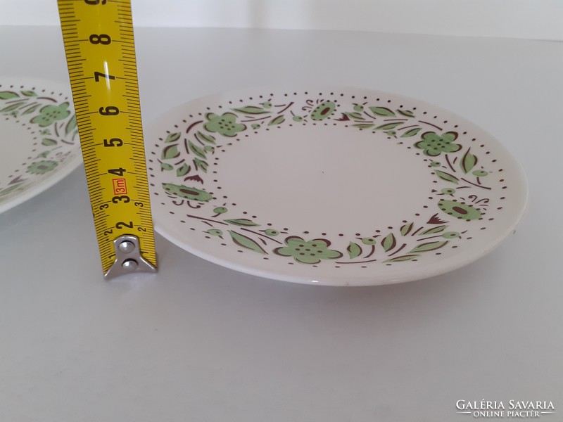 Old 2 granite small plates with green floral tea saucers