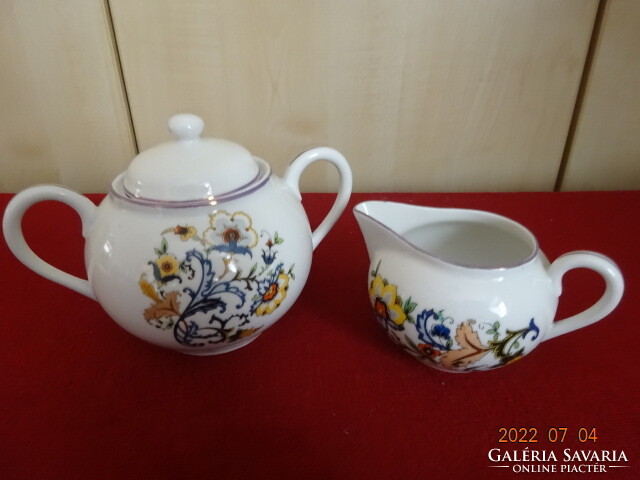 Zsolnay porcelain, antique sugar bowl and milk jug, purple border. He has! Jokai.