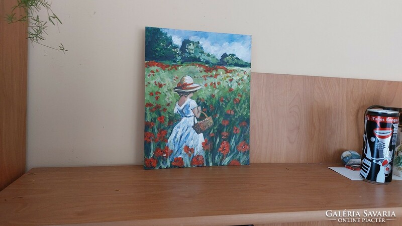 Poppy field with little girl with 24x30 cm frame