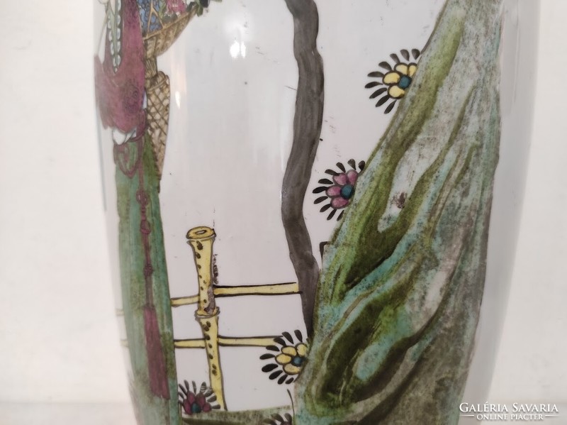 Antik kínai porcelán nagy festett alakos feliratos váza Törött 827 5638