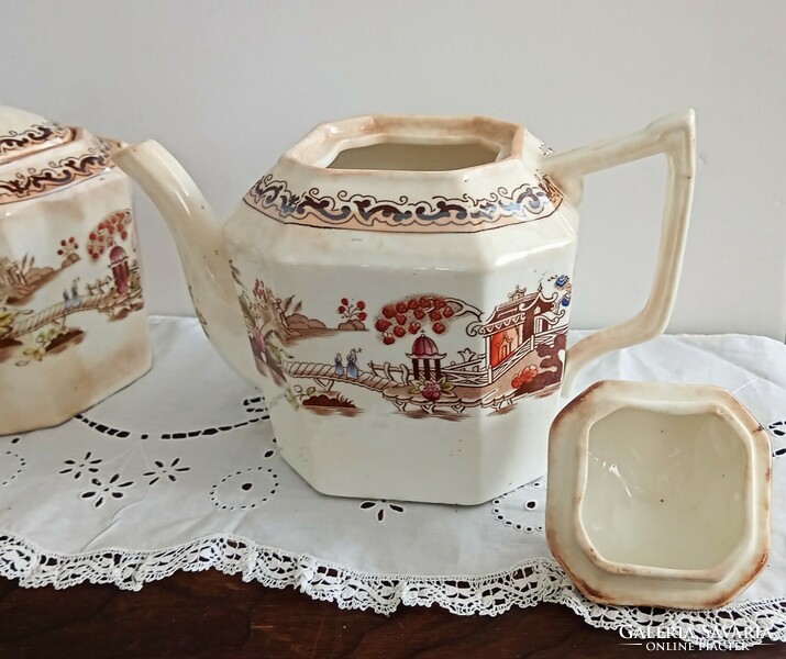 Antique English faience tea serving set jug pouring sugar bowl