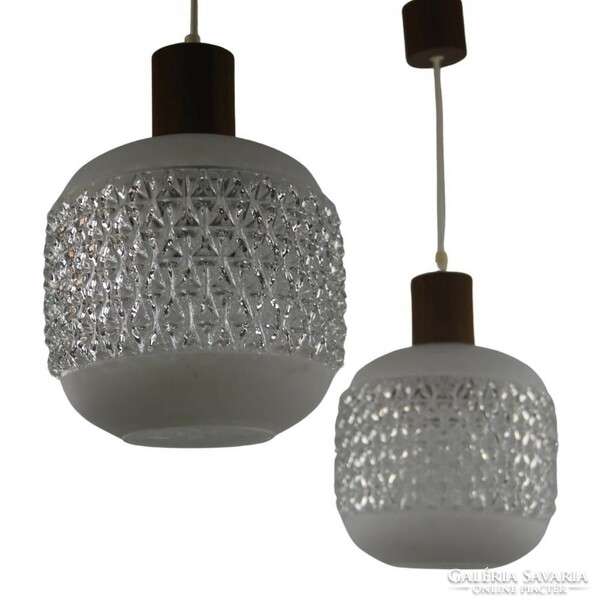 Pair of large retro ceiling lamps combined with geometric glass