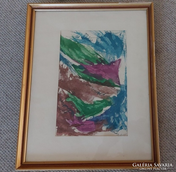 (K) signed abstract painting with frame 42x52 cm