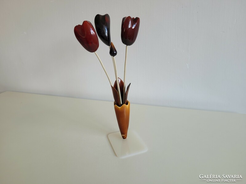 Régi retro műanyag virágdísz mid century asztali dísz