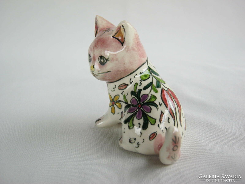 Ceramic kitten cat hand painted with flowers