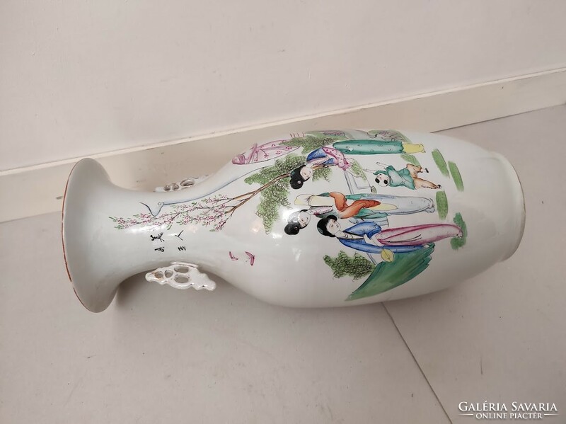 Antik kínai porcelán nagy festett életjelenetes feliratos váza 665 5647