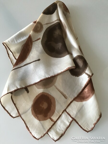 Hand-dyed silk scarf with a stylized forest pattern, 65 x 67 cm