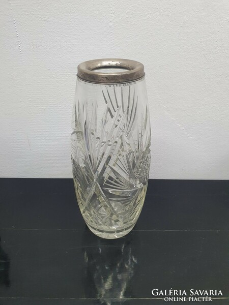 Crystal vase with silver rim 27 cm - 50024