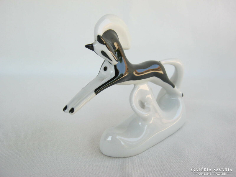 Retro ... Soviet porcelain figure nipp black and white horse ponies