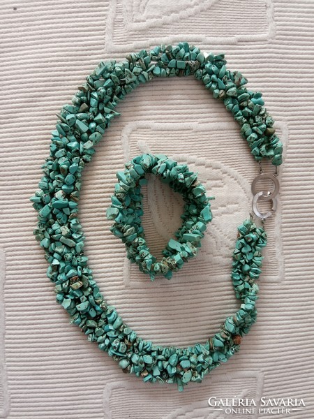 Navajo natural turquoise nugget heishi shell multi-stranded mineral neck blue necklace bracelet set