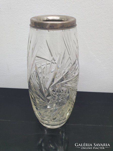 Kristály váza ezüst peremmel 27 cm  - 50024