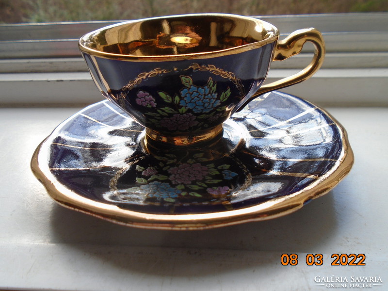 Hand painted empire cobalt gold colorful floral coffee set with limoges golden crown mark