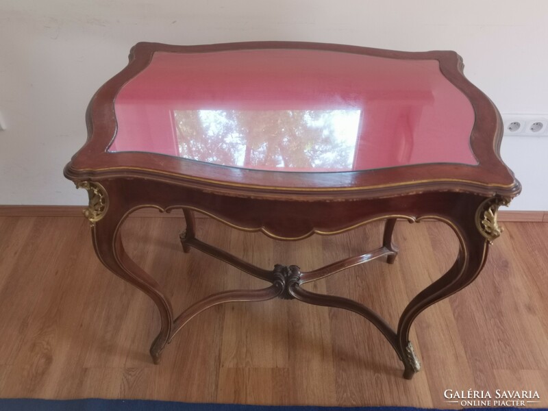 Antique spider-leg copper coffee table, decorative glass top table, coffee table