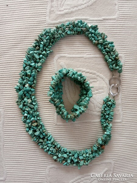 Navajo natural turquoise nugget heishi shell multi-stranded mineral neck blue necklace bracelet set