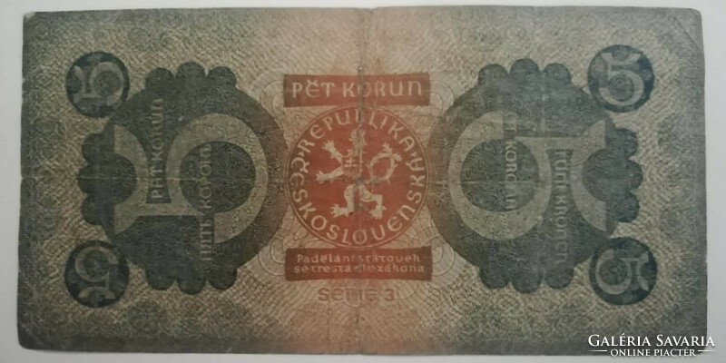 Ritka !! Cseh ,Csehszlovák 5 korona 1921 -ből