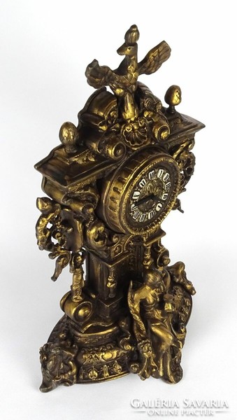 1B321 old large copper mantel clock 47.5 Cm
