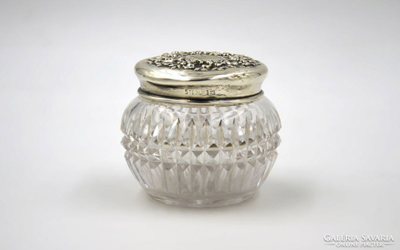 Art Nouveau bonbonier with silver lid, small, polished glass jar. (1900-1939)