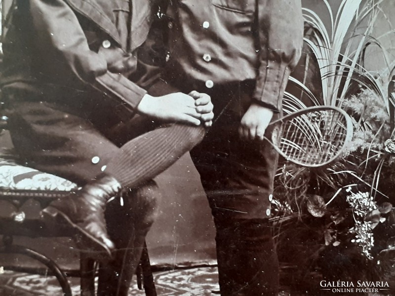 Old children's photo little boys vintage tennis racket photo circa 1890