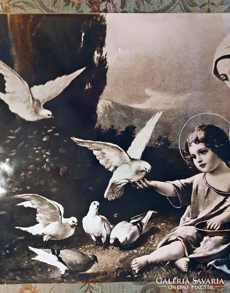 Régi szentkép fotó. 52 x 120 cm. fekete - fehér fotó,  régi, eredeti színezéssel. zínezve.