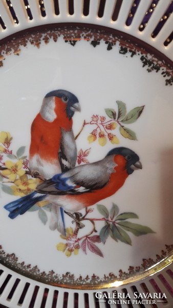 Porcelain plate with bird, openwork edge, decorative plate (l2446)