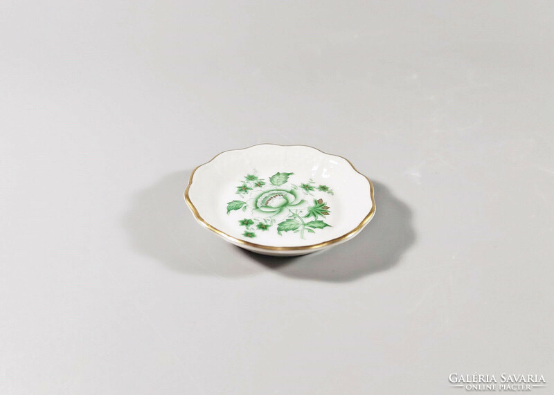 HERENDI, ZÖLD NANKING BOUQUET KÉZZEL FESTETT KIS PORCELÁN TÁL, HIBÁTLAN! (A028)