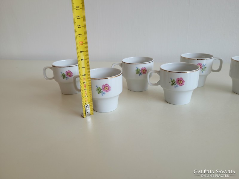 Retro régi Hollóházi virág mintás porcelán mokkás kávés 6 személyes mid century csésze
