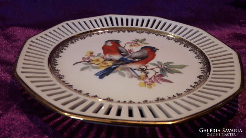 Porcelain plate with bird, openwork edge, decorative plate (l2446)