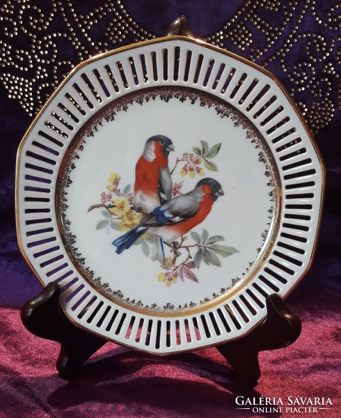 Porcelain plate with bird, openwork edge, decorative plate (l2446)